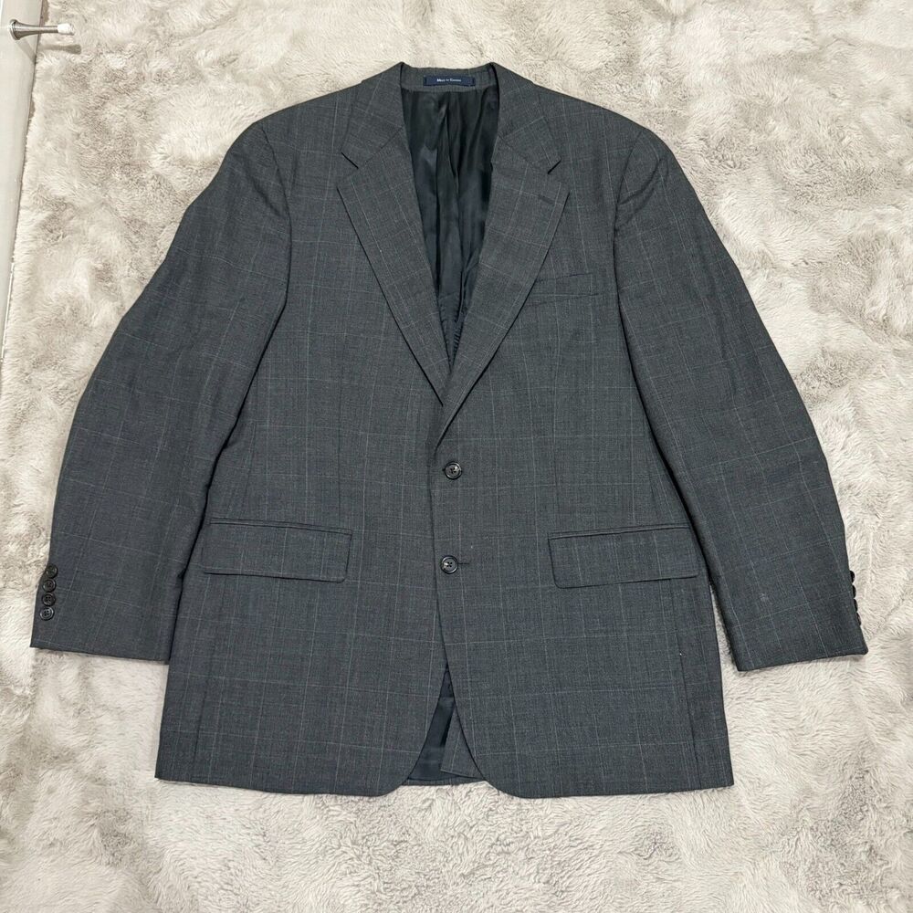 Vintage Chaps by Ralph Lauren Wool Blazer Gray Glen Plaid Men’s Size 44T Career